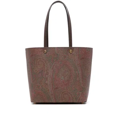 Etro Dark Brown Paisley Fabric Shopping L Bag In Burgundy