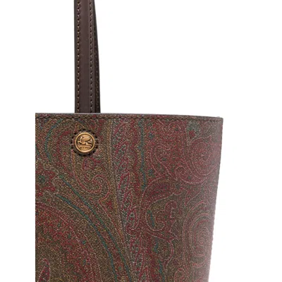 Etro Dark Brown Paisley Fabric Shopping L Bag In Burgundy
