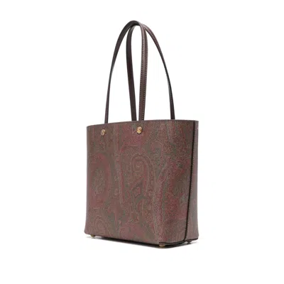 Etro Dark Brown Paisley Fabric Shopping L Bag In Burgundy