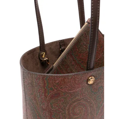 Etro Dark Brown Paisley Fabric Shopping L Bag In Burgundy