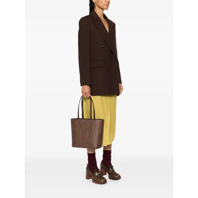 Etro Dark Brown Paisley Fabric Shopping L Bag In Burgundy