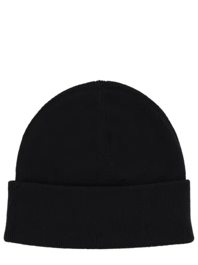 Fred Perry Black And White Cotton-wool Blend Beanie In Black