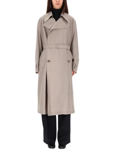 Lemaire Double-breasted Trench Coat In Neutral