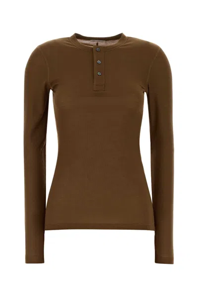 Ami Alexandre Mattiussi Long Sleeve Ribbed Lyocell T-shirt In Brown