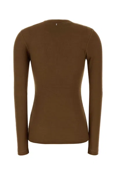 Ami Alexandre Mattiussi Long Sleeve Ribbed Lyocell T-shirt In Brown