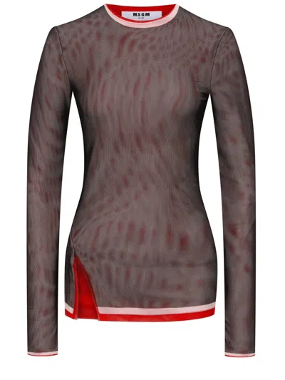 Msgm Sheer Long Sleeve Top With Contrast Trim In Blue