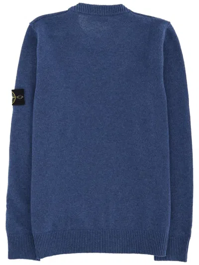 Stone Island Wool Crew Neck Long Sleeve Sweater In Blue