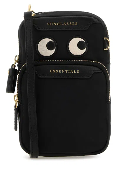 Anya Hindmarch Black Nylon Eyes Essentials Crossbody Bag In Blue