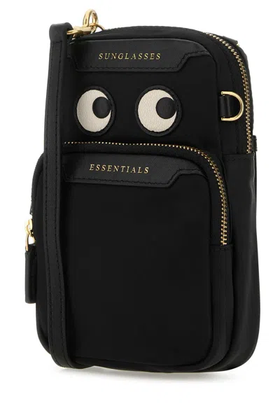 Anya Hindmarch Black Nylon Eyes Essentials Crossbody Bag In Blue