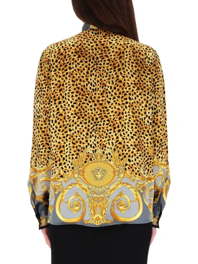 Versace Silk Shirt In Brown