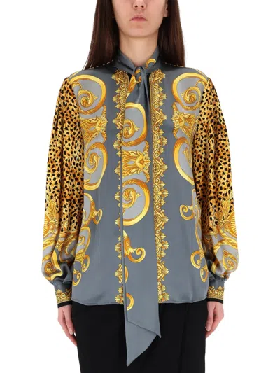 Versace Silk Shirt In Brown
