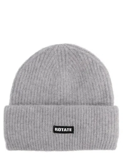 Rotate Birger Christensen Logo-patch Beanie Hat In Gray