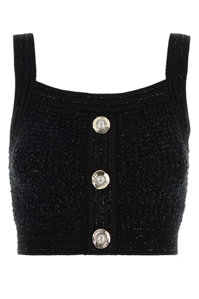 Balmain Black Viscose Cotton Tops In Black