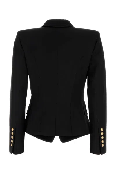 Balmain Double-breasted Grain De Poudre Wool Blazer In Black