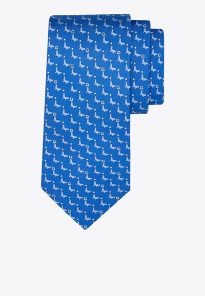 Ferragamo All-over Seal Print Silk Tie In Blue