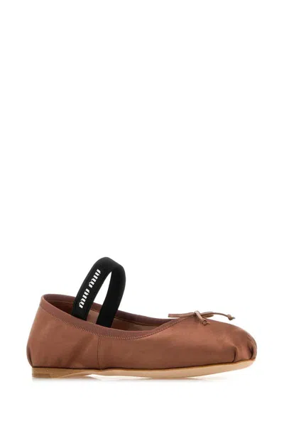 Miu Miu Dark Pink Satin Ballerinas In Brown