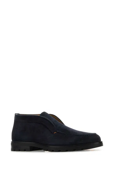 Santoni Midnight Bue Suede Desert Slip-ons In Blue