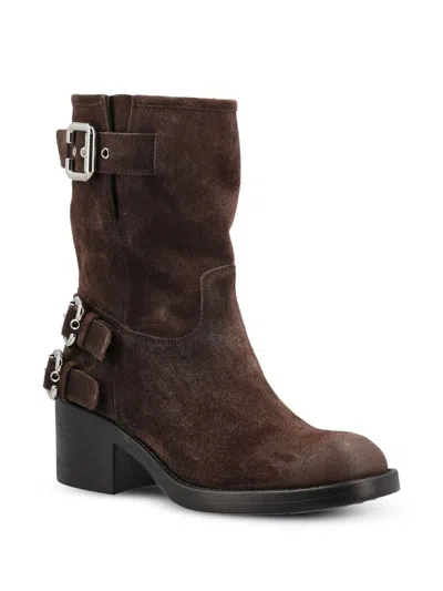 Chloé Stylish Block Heel Suede Ankle Boots In Brown