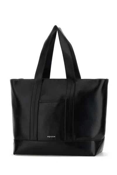 Alexander Mcqueen Rectangular Leather Shopping Tote Top Handles In Black