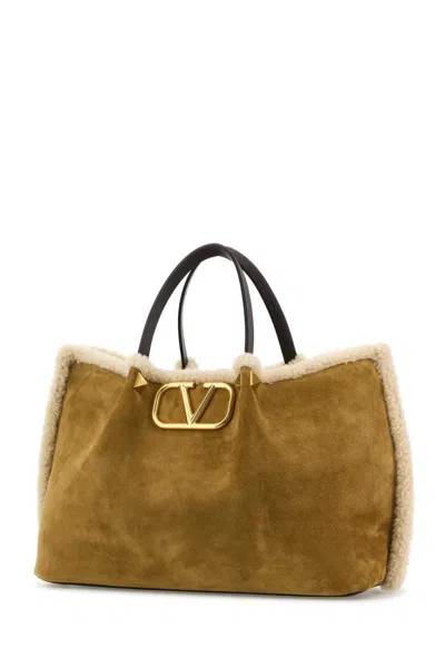 Valentino Garavani Mustard Suede Vlogo Signature Shopping Bag In Multi