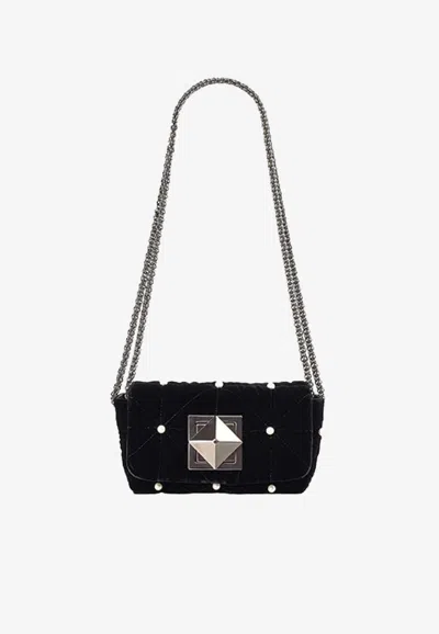 Sonia Rykiel Mini Le Copain Velvet And Pearl Crossbody Bag In Black