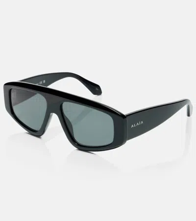 Alaïa Rectangular Frame Sunglasses Dark Lenses In Black