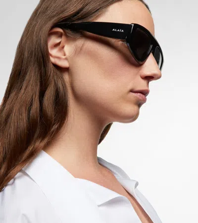 Alaïa Rectangular Frame Sunglasses Dark Lenses In Black