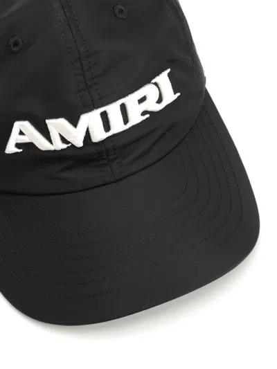 Amiri Men Black Baseball Cap With With Logo Lettering Embroidery In Tech Fabric Man In Black