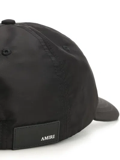 Amiri Men Black Baseball Cap With With Logo Lettering Embroidery In Tech Fabric Man In Black