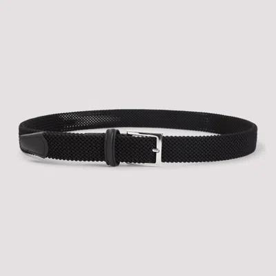 Kiton Adjustable Braided Leather Belt With Silver Buckle In Black