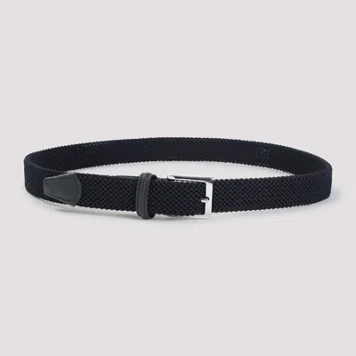 Kiton Adjustable Braided Leather Belt With Silver Buckle In Black