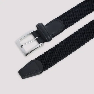 Kiton Adjustable Braided Leather Belt With Silver Buckle In Black