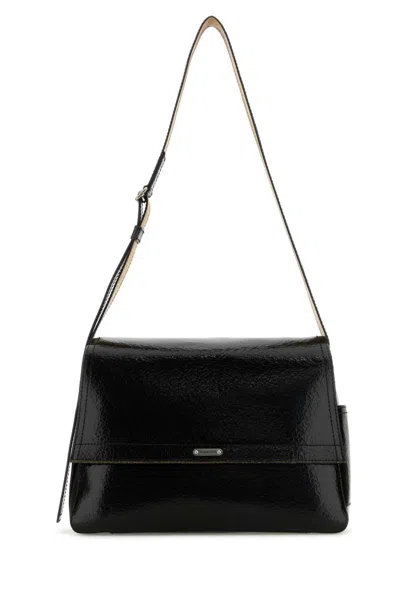 Alexander Mcqueen Black Leather The Slouch Crossbody Bag In Blackcaramelsilver