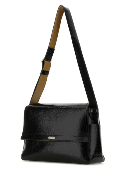 Alexander Mcqueen Black Leather The Slouch Crossbody Bag In Blackcaramelsilver