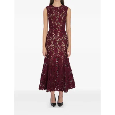 Self-portrait Burgundy Guipure Lace Midi Dresses Bordeaux In Red
