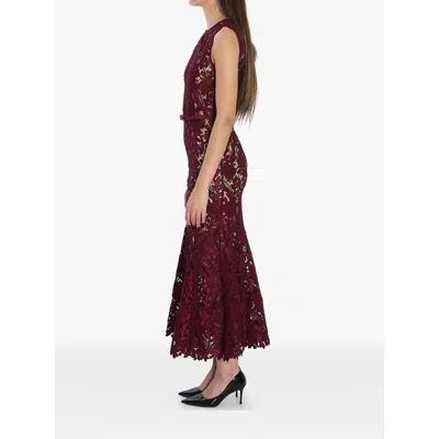 Self-portrait Burgundy Guipure Lace Midi Dresses Bordeaux In Red