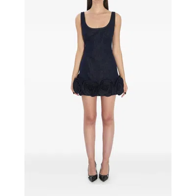 Self-portrait Indigo Denim 3d Flower Mini Dress In Black