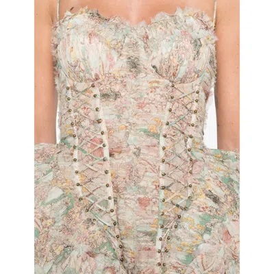 Zimmermann Ruffled Lace-up Mini Dress In Neutral