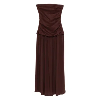 Faithfull The Brand Tali Ruched Strapless Dress In Brown