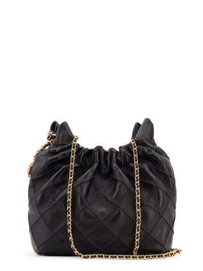 Tory Burch Fleming Mini Hobo Leather Handbag In Black