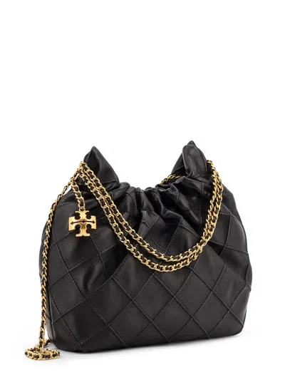 Tory Burch Fleming Mini Hobo Leather Handbag In Black