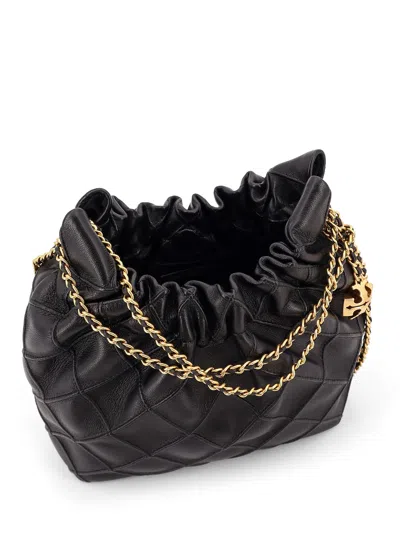 Tory Burch Fleming Mini Hobo Leather Handbag In Black