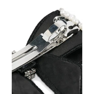 Self-portrait Pearl Embellished Bow Hair Clip In Black