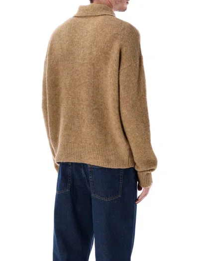 Ami Alexandre Mattiussi Ami Paris Grey Wool And Alpaca Polo Sweater Ami Paris In Brown