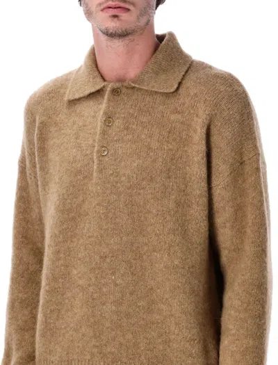 Ami Alexandre Mattiussi Ami Paris Grey Wool And Alpaca Polo Sweater Ami Paris In Brown