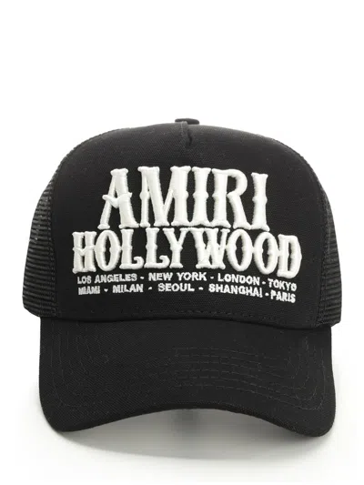 Amiri Mens Black Hollywood Adjustable Cotton Trucker Hat In Black