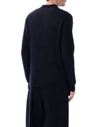 Auralee Long Sleeve Polo Sweater With Ribbed Cuffs And Hem In Blue