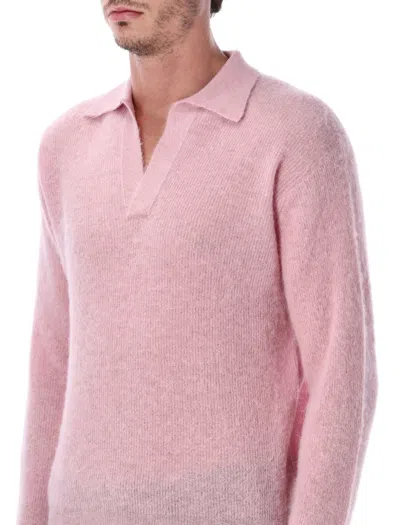 Auralee Baby Suri Alpaca Sheer Knit Skipper Polo In Pink