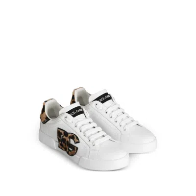 Dolce & Gabbana Women Portofino Letaher Light Strobel Sneakers In White