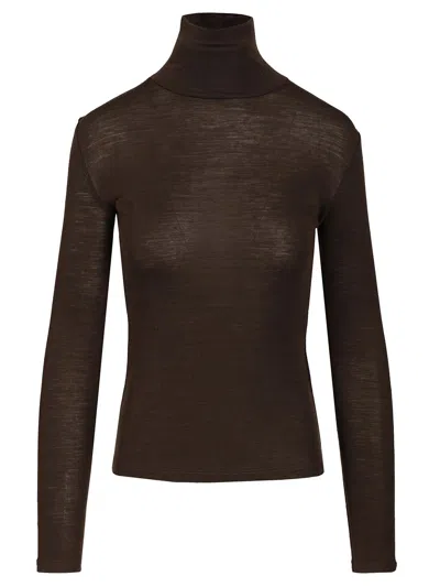 Weekend Max Mara Turtleneck Sweater In Wool And Silk Gauze Jersey Knitwear Brown In Burgundy